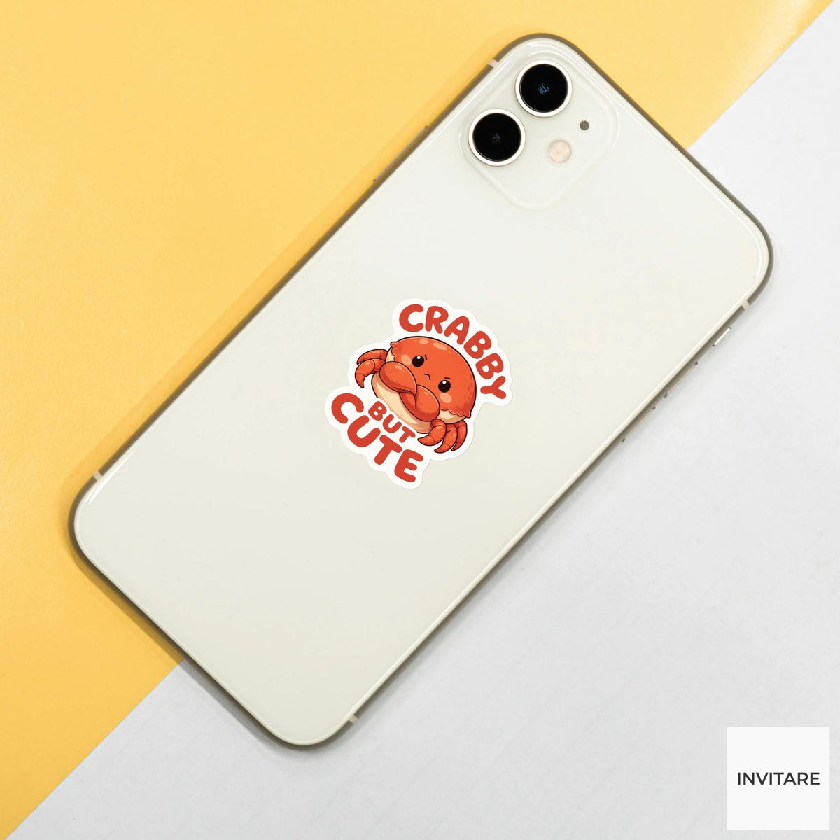 Crabby but Cute Sticker, Funny Crab Mood Pun Laptop Planner Gift for Grumpy Friend