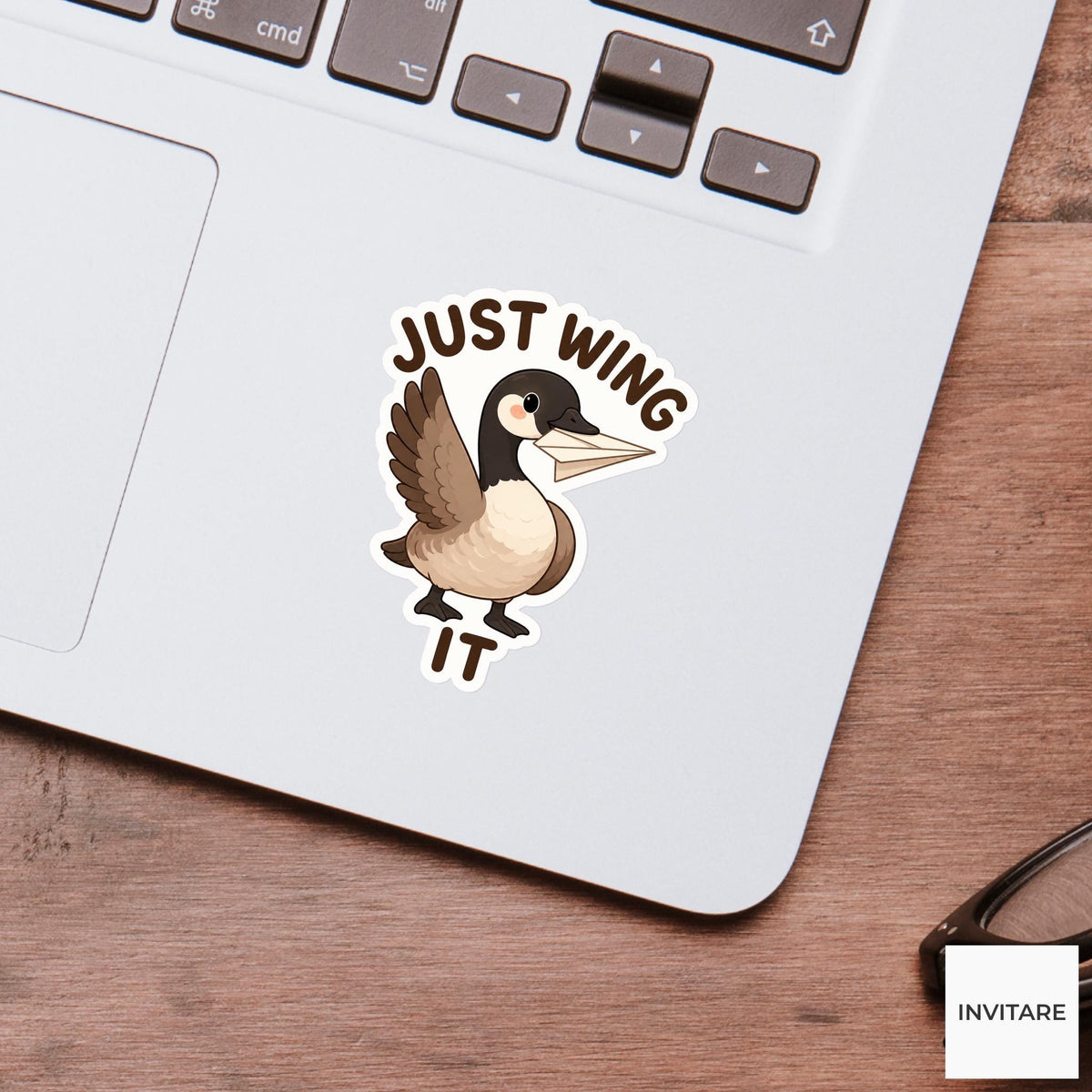 Just Wing It Sticker, Funny Goose Pun Pun Laptop Planner Gift for Creative Friend
