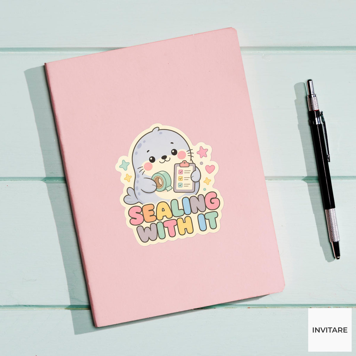 Sealing With It Sticker, Funny Seal Checklist Pun Laptop Planner Gift for Organized Friend