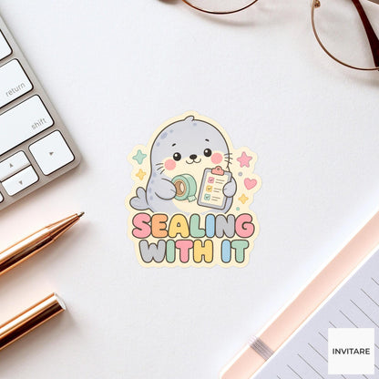 Sealing With It Sticker, Funny Seal Checklist Pun Laptop Planner Gift for Organized Friend