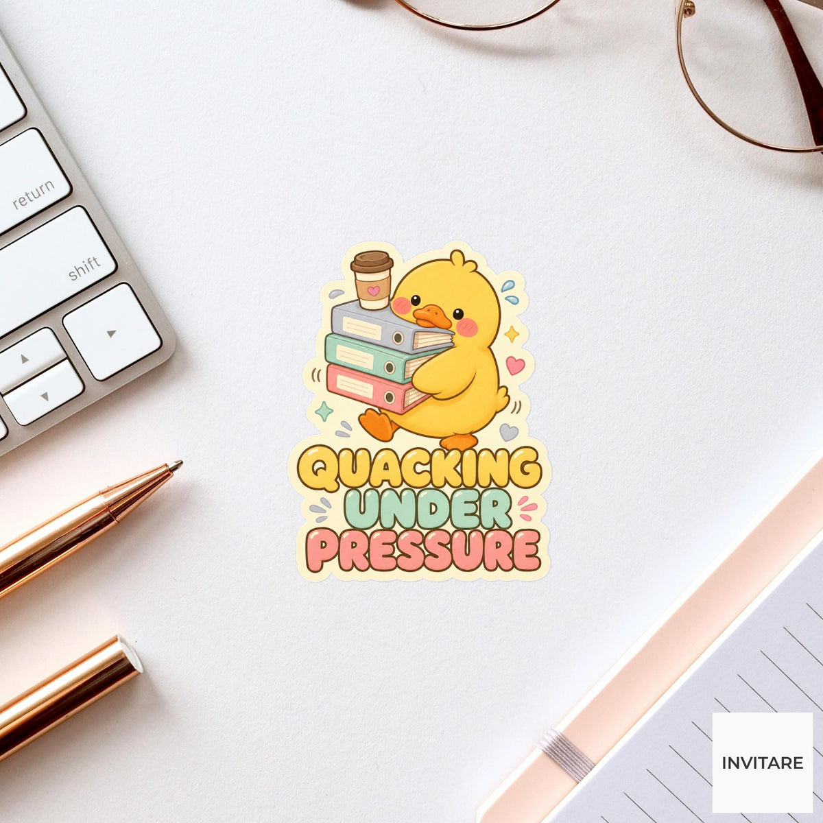 Quacking Under Pressure Sticker, Funny Duck Work Pun Laptop Planner Gift for Stressed Student