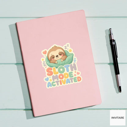 Sloth Mode Activated Sticker, Funny Sloth Nap Pun Laptop Planner Gift for Sleepy Friend