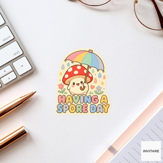 Having a Spore Day Sticker, Funny Mushroom Pun Pun Laptop Gift for Plant Lover