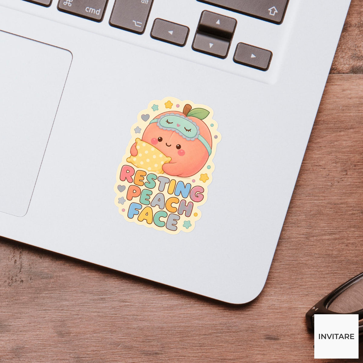 Resting Peach Face Sticker, Funny Peach Nap Pun Laptop Planner Gift for Sleepy Friend