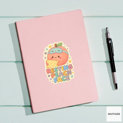 Resting Peach Face Sticker, Funny Peach Nap Pun Laptop Planner Gift for Sleepy Friend