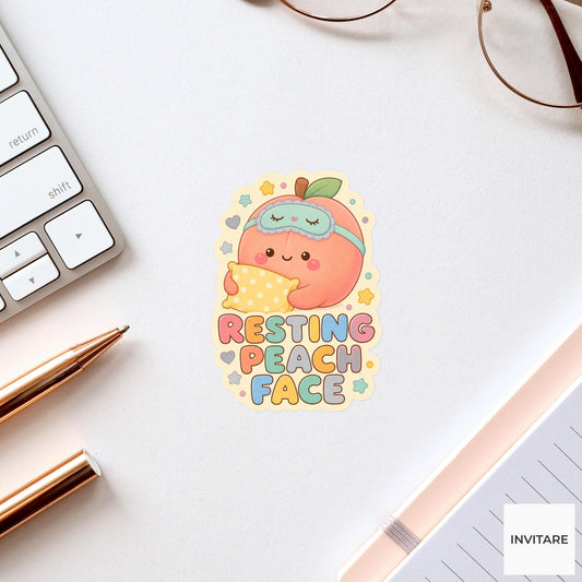 Resting Peach Face Sticker, Funny Peach Nap Pun Laptop Planner Gift for Sleepy Friend