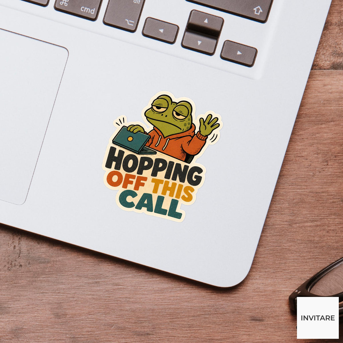 Hopping Off This Call Sticker, Funny Frog Meeting Pun Laptop Gift for Remote Worker