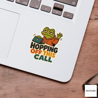Hopping Off This Call Sticker, Funny Frog Meeting Pun Laptop Gift for Remote Worker