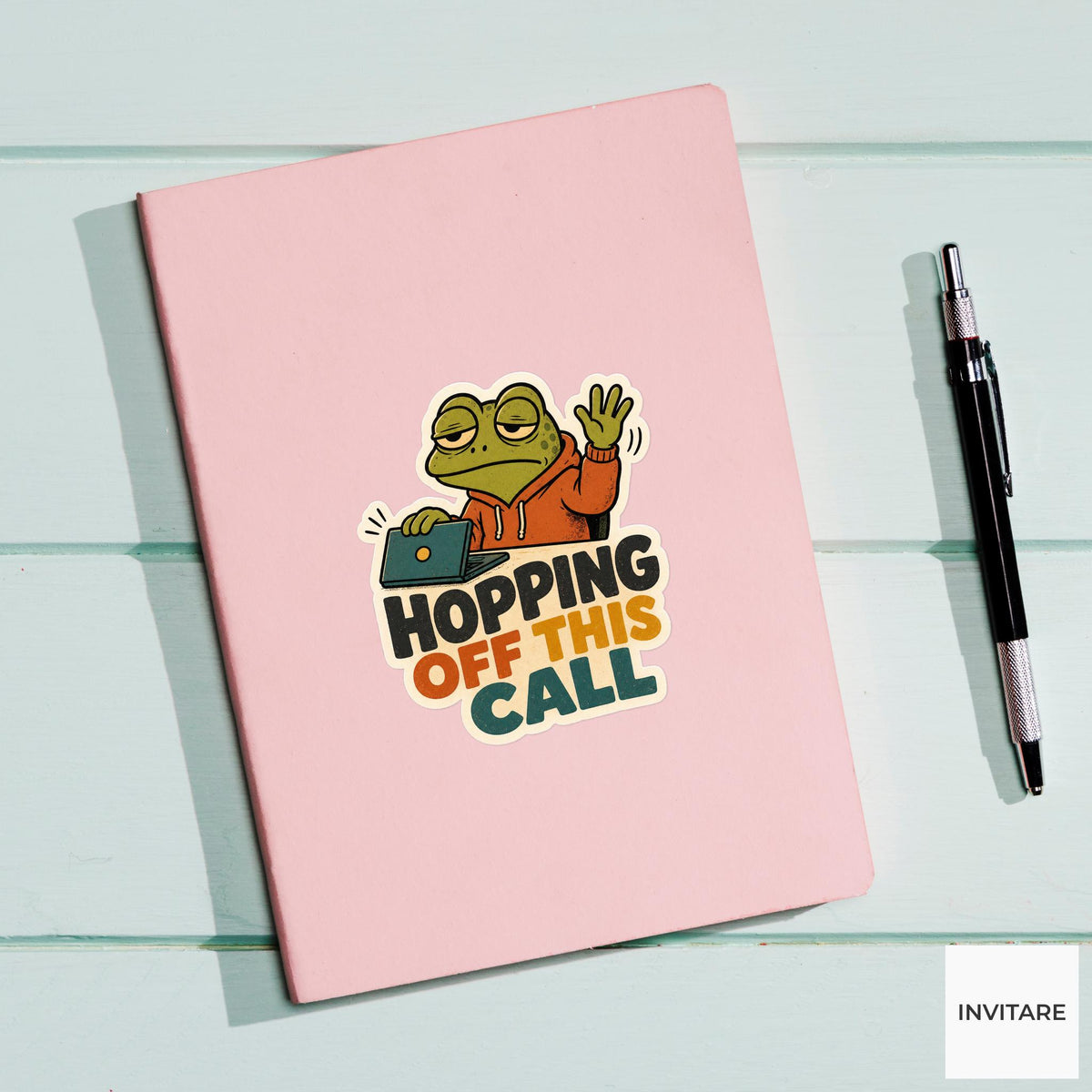 Hopping Off This Call Sticker, Funny Frog Meeting Pun Laptop Gift for Remote Worker
