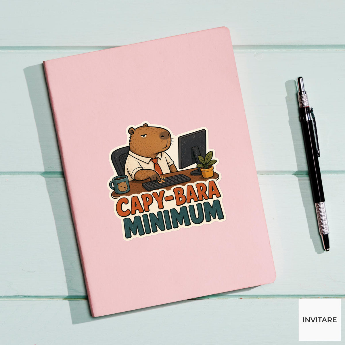 Capy-bara Minimum Sticker, Funny Capybara Office Pun Laptop Planner Gift for Coworker