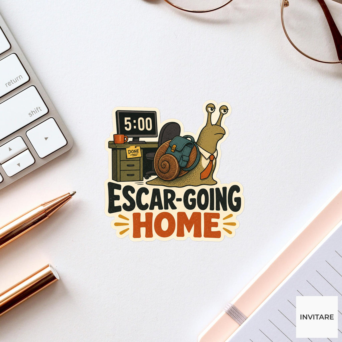 Escar-going Home Sticker, Funny Snail Office Pun Laptop Planner Gift for Coworker