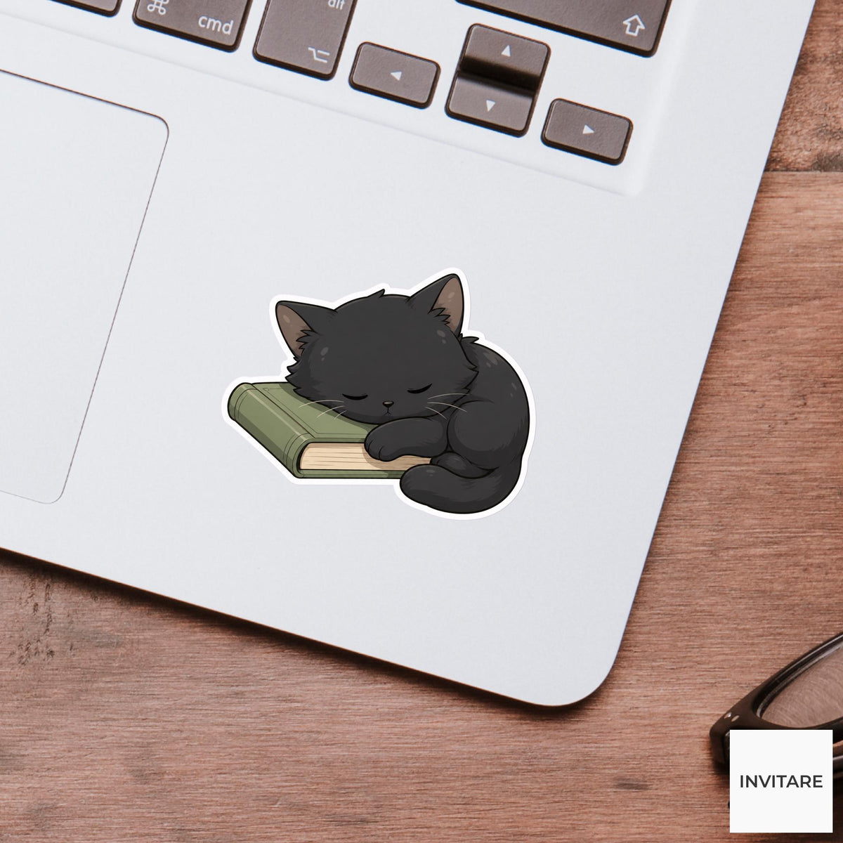 Sleeping Black Cat Book Sticker, Cozy Kawaii Reader Laptop Bottle Planner Journal Gift
