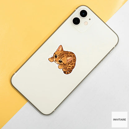 Focused Bengal Cat Sticker, Ready To Pounce Kawaii Laptop Planner Journal Feline Gift