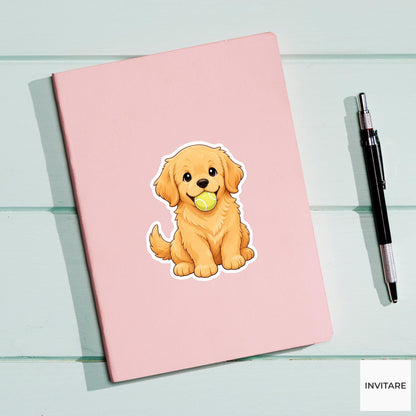 Golden Retriever Tennis Ball Sticker, Proud Kawaii Puppy Laptop Bottle Planner Journal Gift