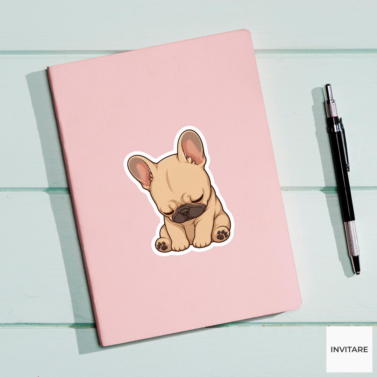 Sleepy French Bulldog Sticker, Nodding Off Kawaii Laptop Planner Journal Dog Lover Gift