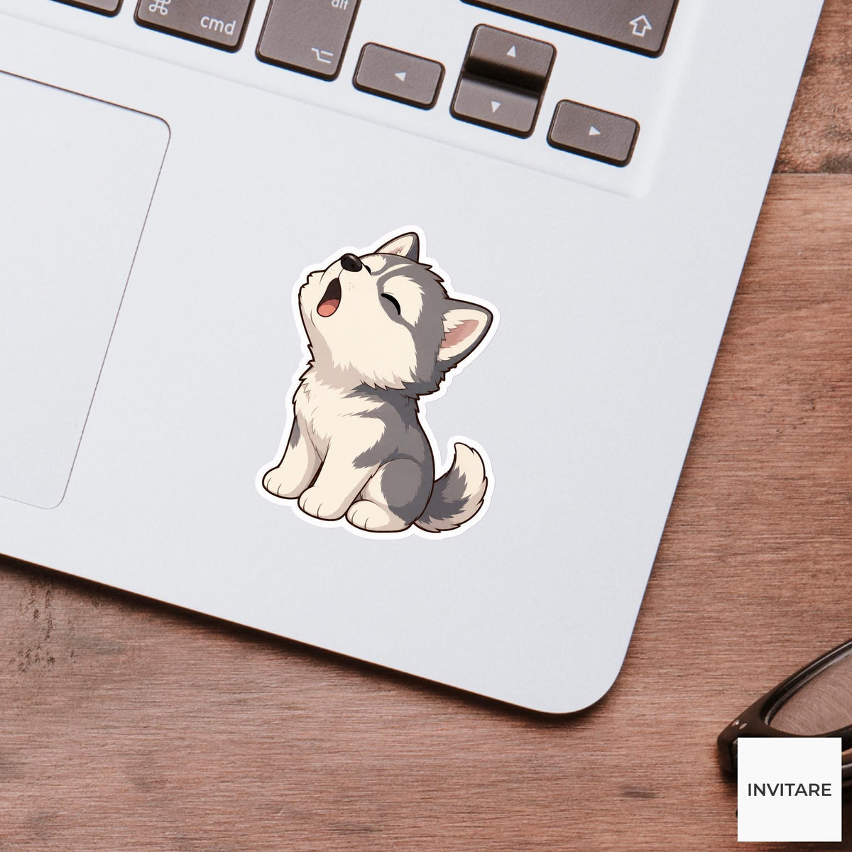 Dramatic Husky Howling Sticker, Funny Kawaii Puppy Laptop Bottle Planner Journal Dog Gift