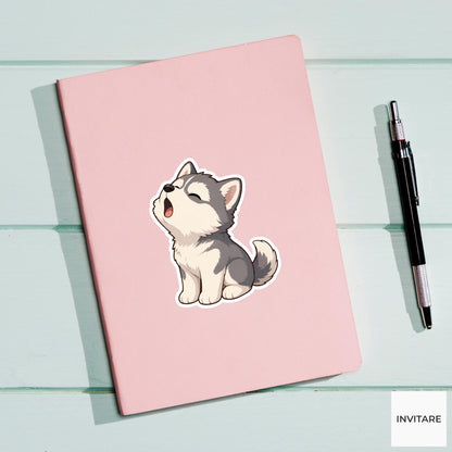 Dramatic Husky Howling Sticker, Funny Kawaii Puppy Laptop Bottle Planner Journal Dog Gift