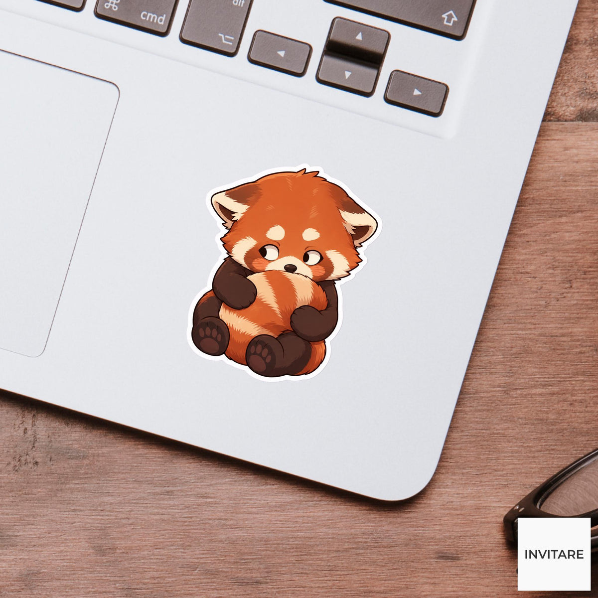 Bashful Red Panda Tail Hug Sticker, Shy Kawaii Laptop Bottle Planner Journal Gift