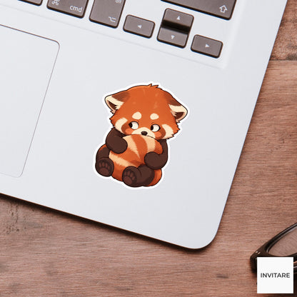 Bashful Red Panda Tail Hug Sticker, Shy Kawaii Laptop Bottle Planner Journal Gift