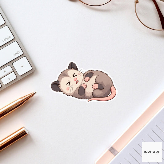 Playing Dead Possum Sticker, Dramatic Tired Kawaii Laptop Planner Journal Funny Animal Gift
