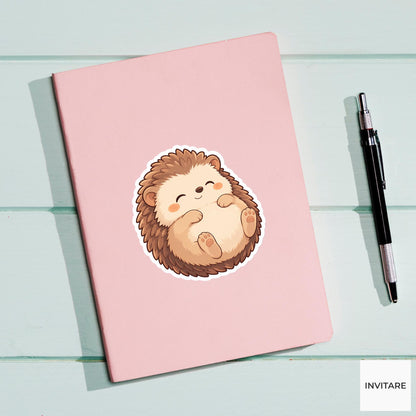 Relaxed Hedgehog Belly Sticker, Peaceful Kawaii Laptop Bottle Planner Journal Woodland Animal Gift