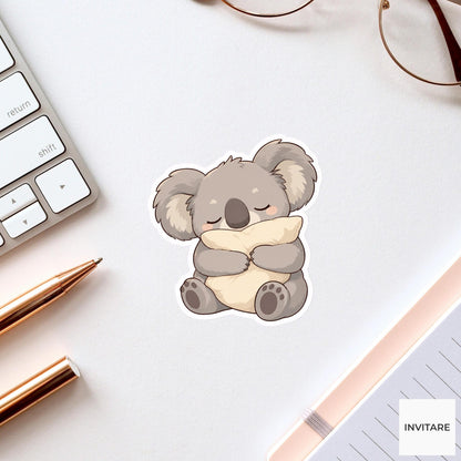 Cozy Koala Pillow Hug Sticker, Sleepy Kawaii Laptop Bottle Planner Journal Comfort Gift