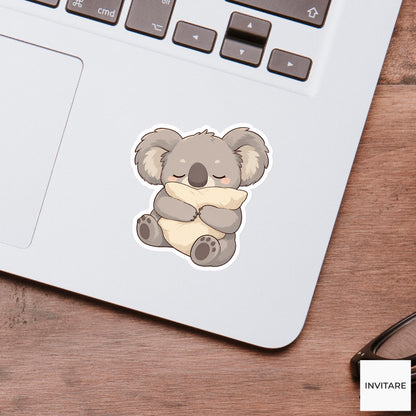 Cozy Koala Pillow Hug Sticker, Sleepy Kawaii Laptop Bottle Planner Journal Comfort Gift