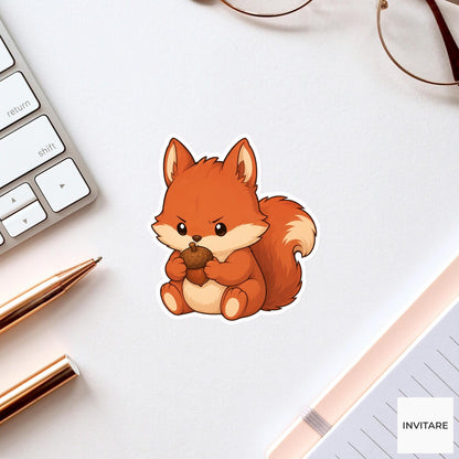 Focused Squirrel Acorn Sticker, Determined Kawaii Laptop Bottle Planner Journal Nature Lover Gift