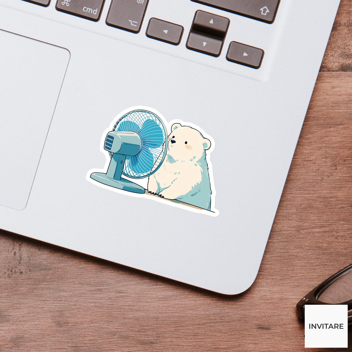 Polar Bear Desk Fan Sticker, Dramatic Summer Survival Animal Meme Laptop Water Bottle Decal