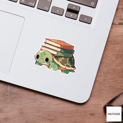 Sea Turtle Library Book Sticker, Taking My Time Animal Meme Laptop Water Bottle Decal