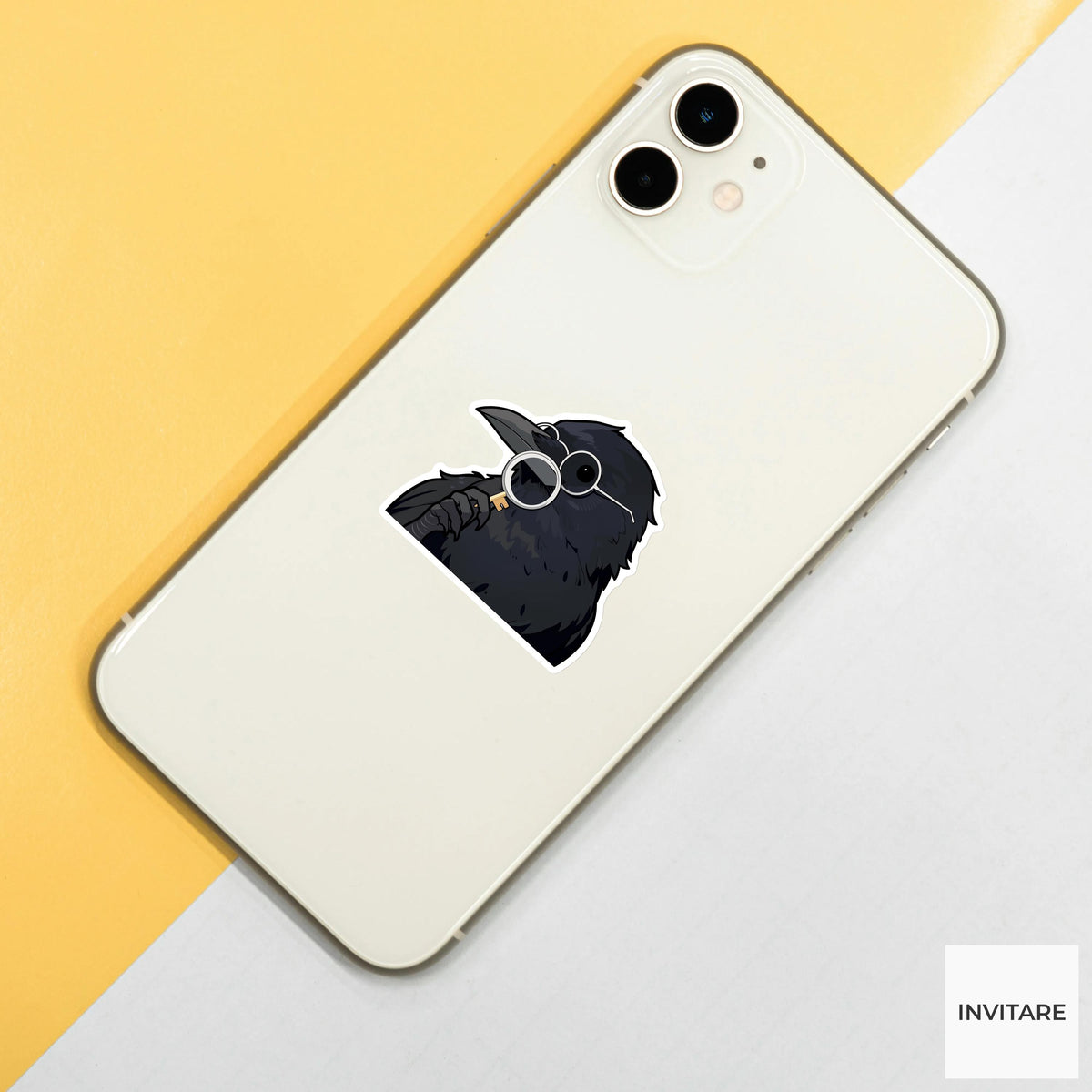 Black Crow Reading Glasses Sticker, Suspicious Key Detective Animal Meme Laptop Water Bottle Decal
