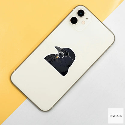 Black Crow Reading Glasses Sticker, Suspicious Key Detective Animal Meme Laptop Water Bottle Decal