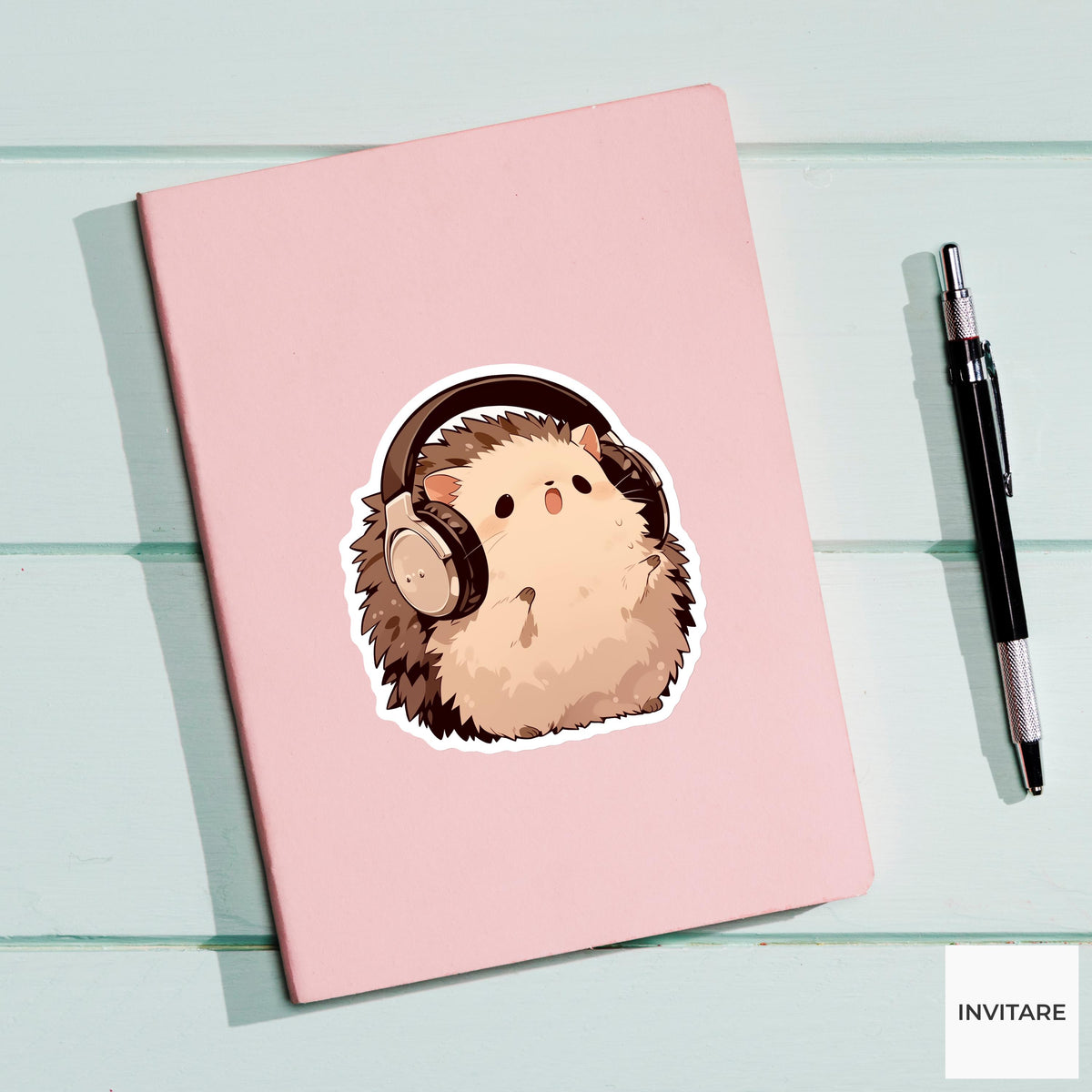 Hedgehog Headphones Sticker, Introvert Concert Funny Animal Music Vinyl Laptop Water Bottle Decal
