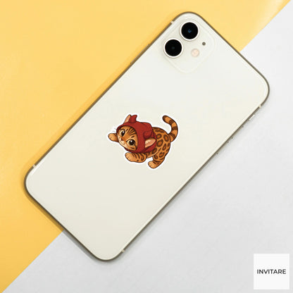 Mischievous Bengal Devil Hood Sticker, Cute Kawaii Animal Halloween Laptop Bottle Planner Journal Gift
