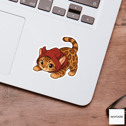 Mischievous Bengal Devil Hood Sticker, Cute Kawaii Animal Halloween Laptop Bottle Planner Journal Gift