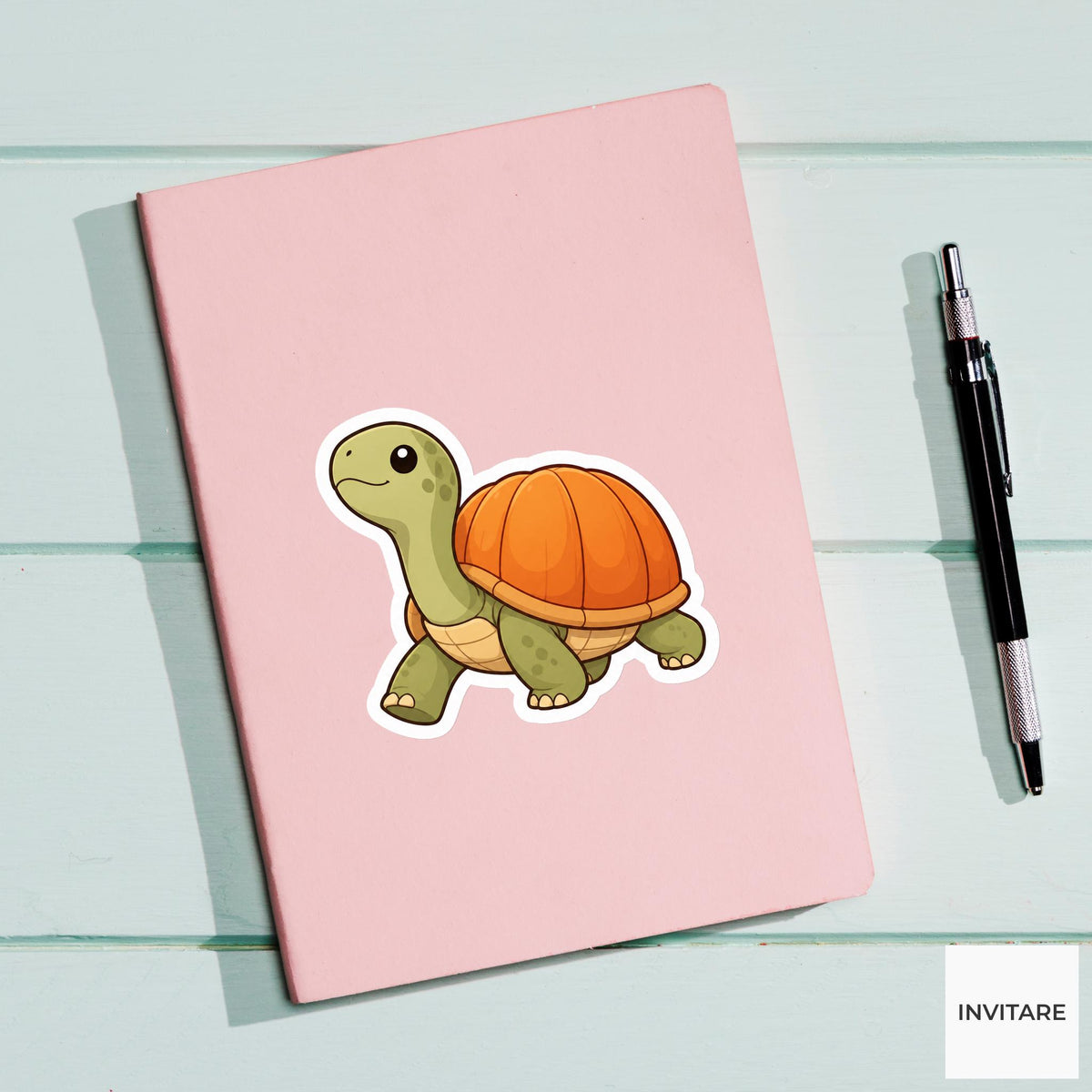 Confident Turtle Pumpkin Shell Sticker, Cute Kawaii Animal Halloween Laptop Bottle Planner Journal Gift