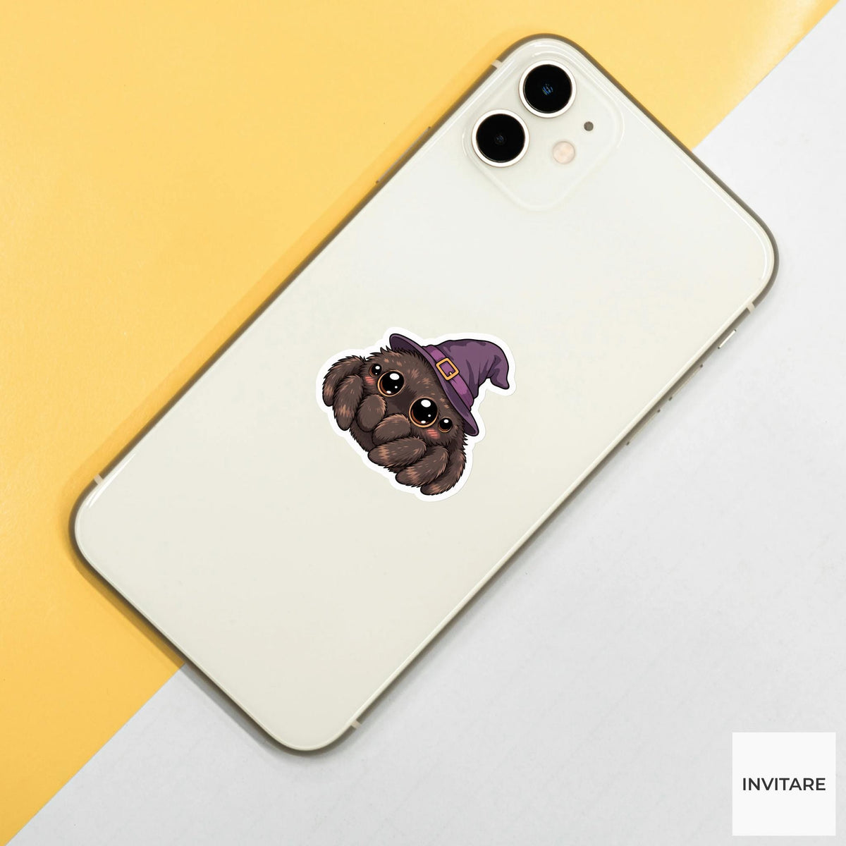 Bashful Jumping Spider Witch Hat Sticker, Cute Kawaii Halloween Laptop Bottle Planner Journal Gift