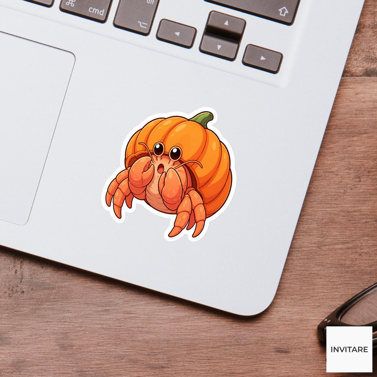 Surprised Hermit Crab Pumpkin Shell Sticker, Cute Kawaii Halloween Laptop Bottle Planner Journal Gift