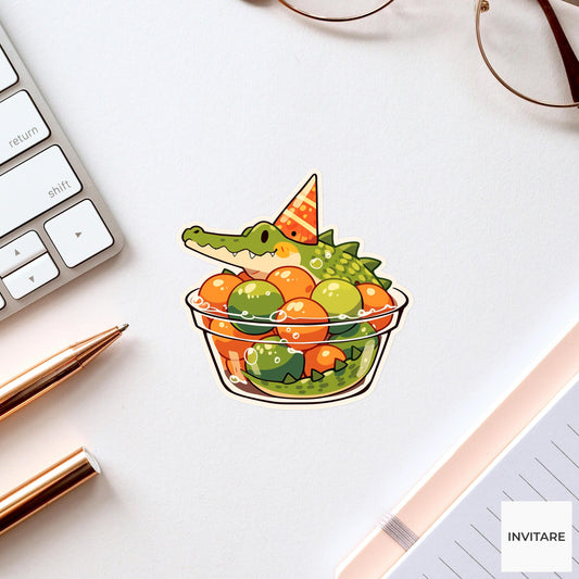 Alligator Punch Bowl Sticker, Swamp Monster Refreshments Halloween Meme Laptop Water Bottle Decal