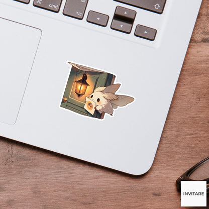 Luna Moth Porch Light Sticker, Wrong Party Halloween Meme Laptop Water Bottle Decal