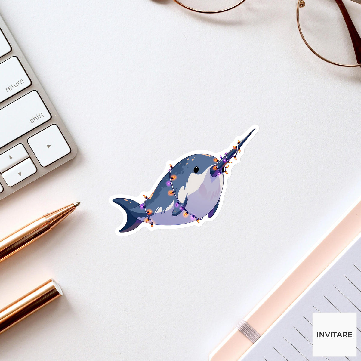 Narwhal Tusk Lights Sticker, One Horn Party Planner Halloween Meme Laptop Water Bottle