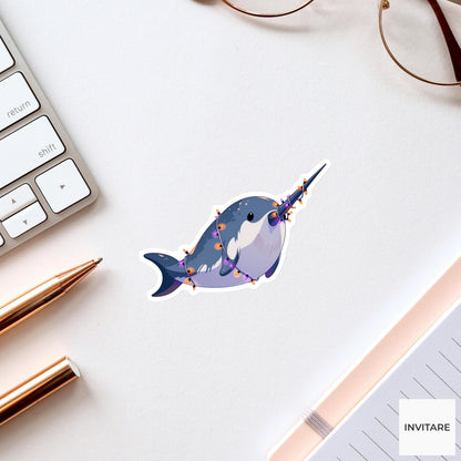 Narwhal Tusk Lights Sticker, One Horn Party Planner Halloween Meme Laptop Water Bottle