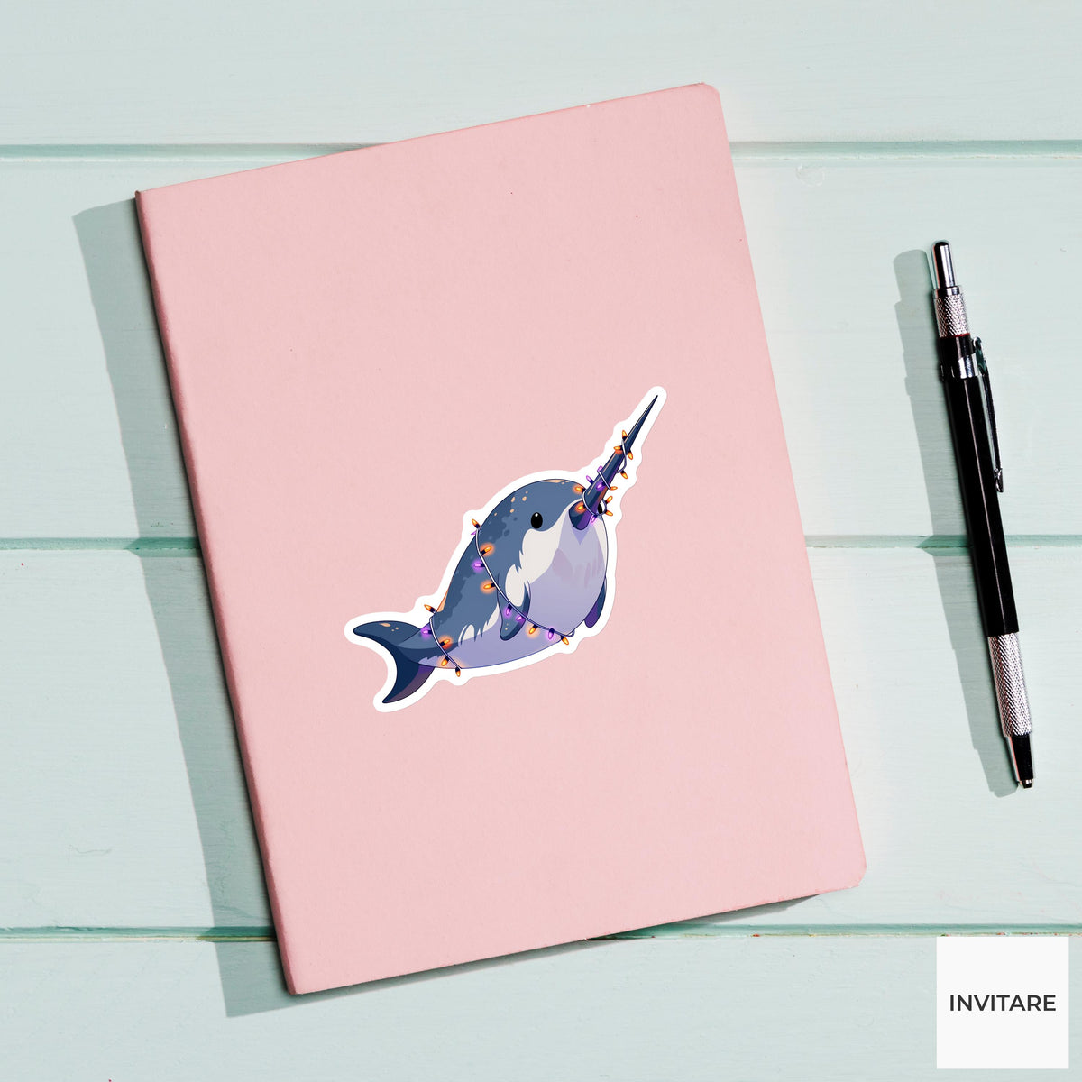 Narwhal Tusk Lights Sticker, One Horn Party Planner Halloween Meme Laptop Water Bottle