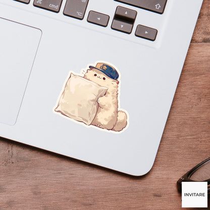 American Curl Bellhop Cat Sticker, Five Star Nap Service Funny Pet Laptop Decal