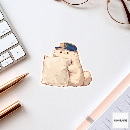 American Curl Bellhop Cat Sticker, Five Star Nap Service Funny Pet Laptop Decal