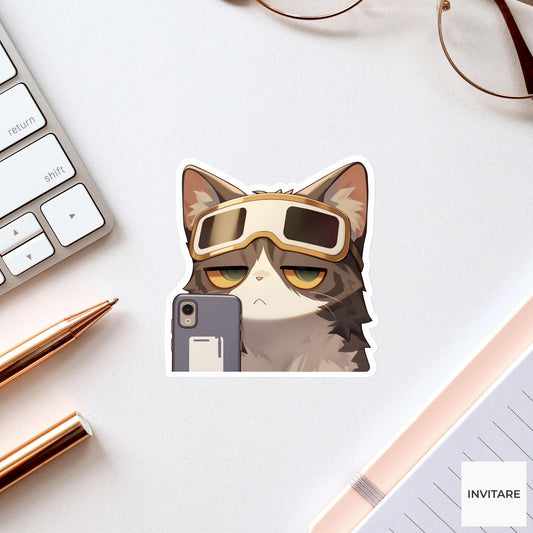 Devon Rex Sleep Mask Sticker, Low Battery Cat Funny Phone Meme Decal