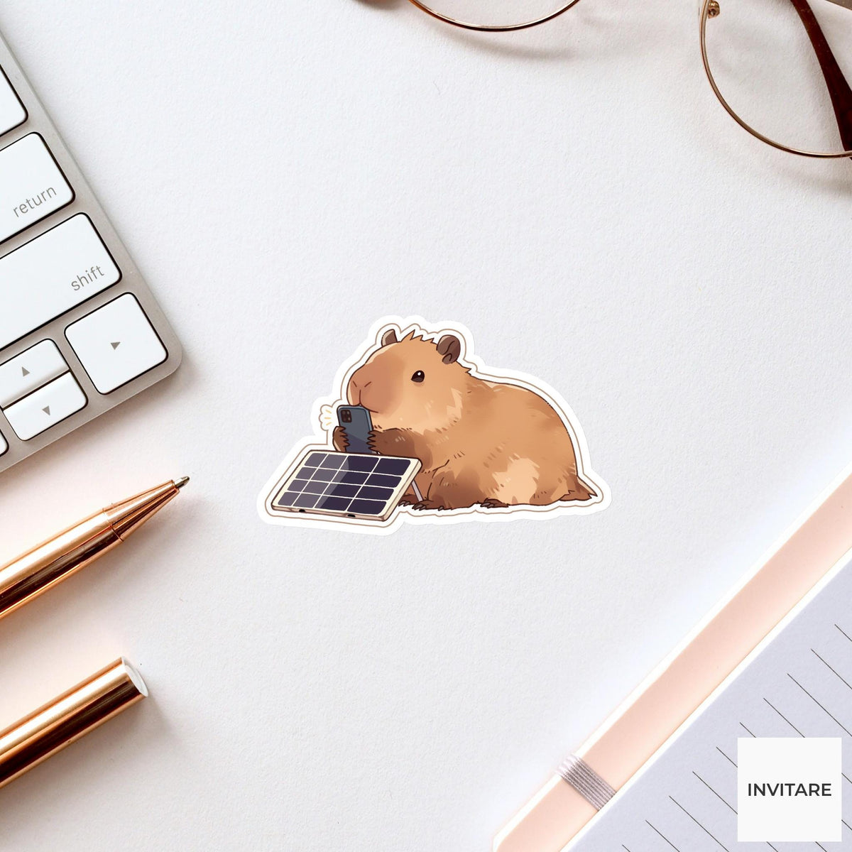 Capybara Solar Phone Sticker, Low Battery Funny Animal Meme Laptop Water Bottle Decal