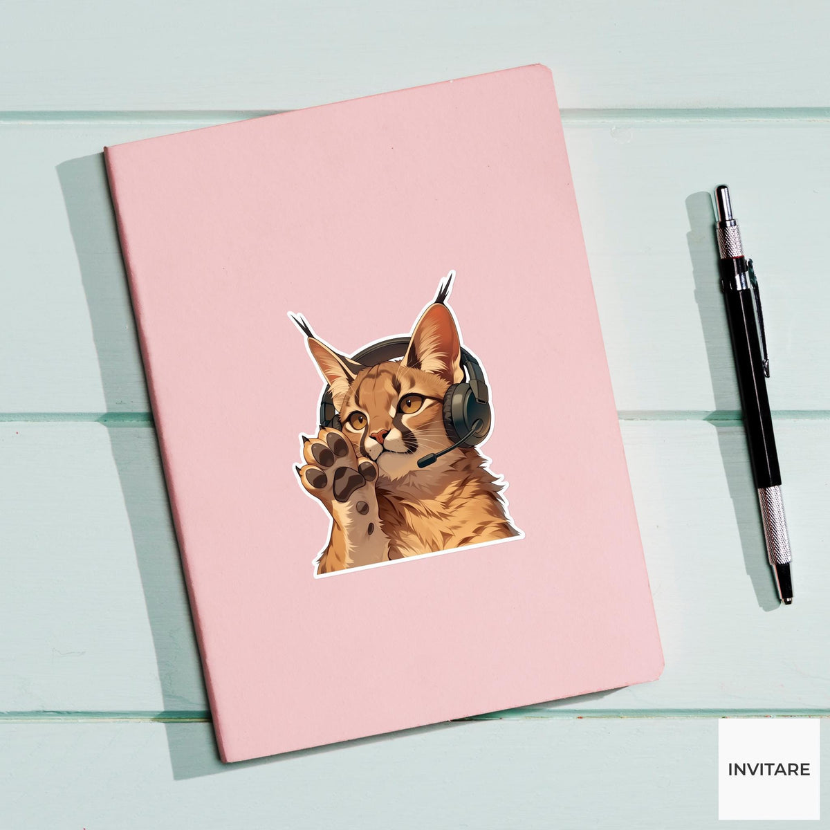 Caracal Mute Button Sticker, Meeting Etiquette Funny Animal Meme Laptop Water Bottle Decal