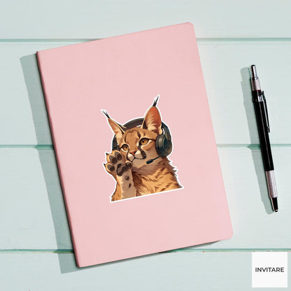Caracal Mute Button Sticker, Meeting Etiquette Funny Animal Meme Laptop Water Bottle Decal