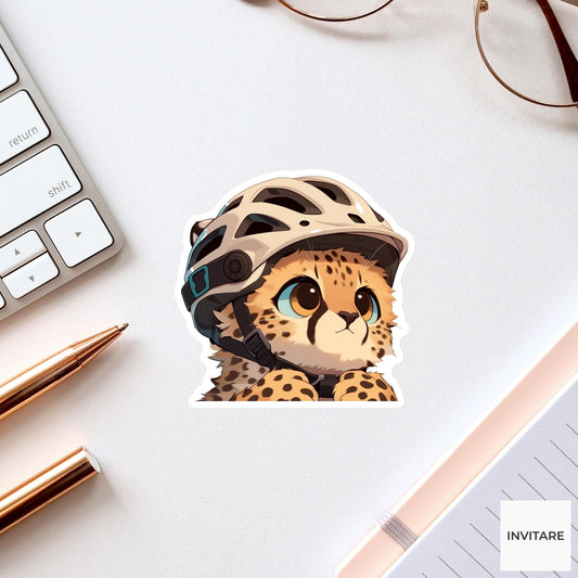 Cheetah Bike Helmet Sticker, Speed Safety Funny Animal Meme Laptop Water Bottle Decal